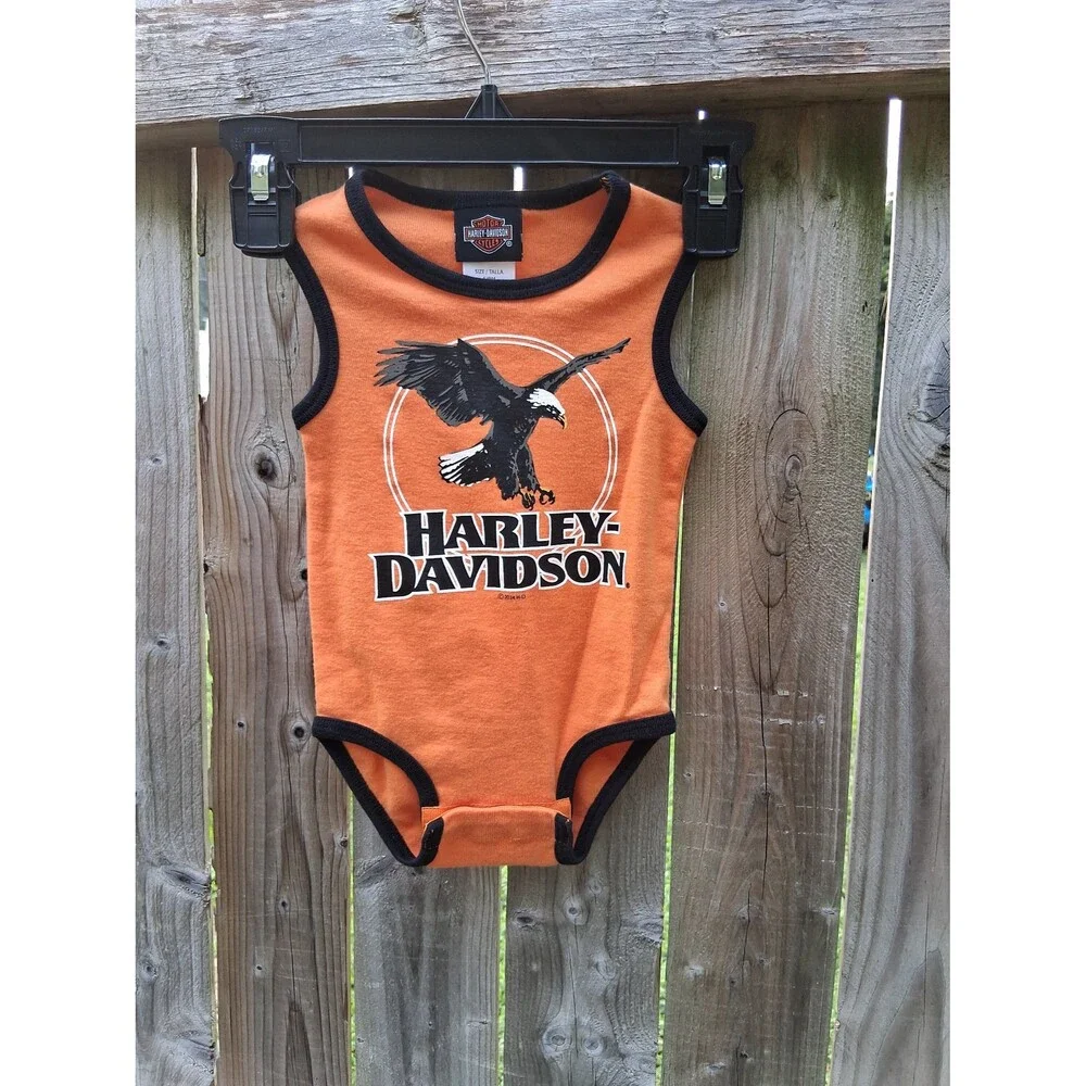 121 Harley Davidson Infant One Piece Romper Baby Boy 6/9M Orange 2024